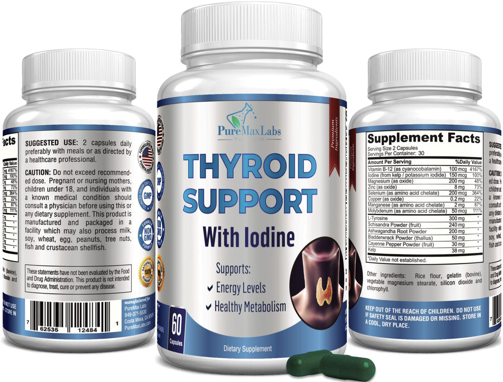 Non-GMO thyroid supplement bottle with 60 capsules
