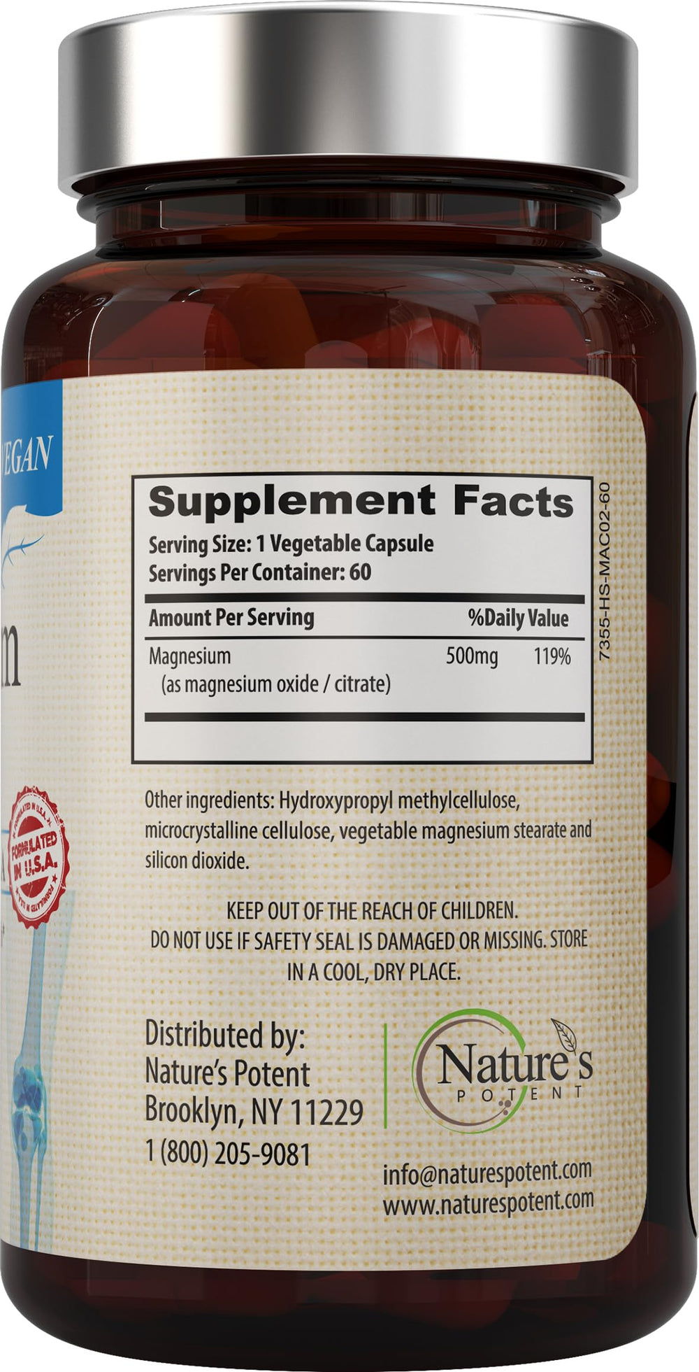 Non-GMO vegan magnesium capsules, USA-made