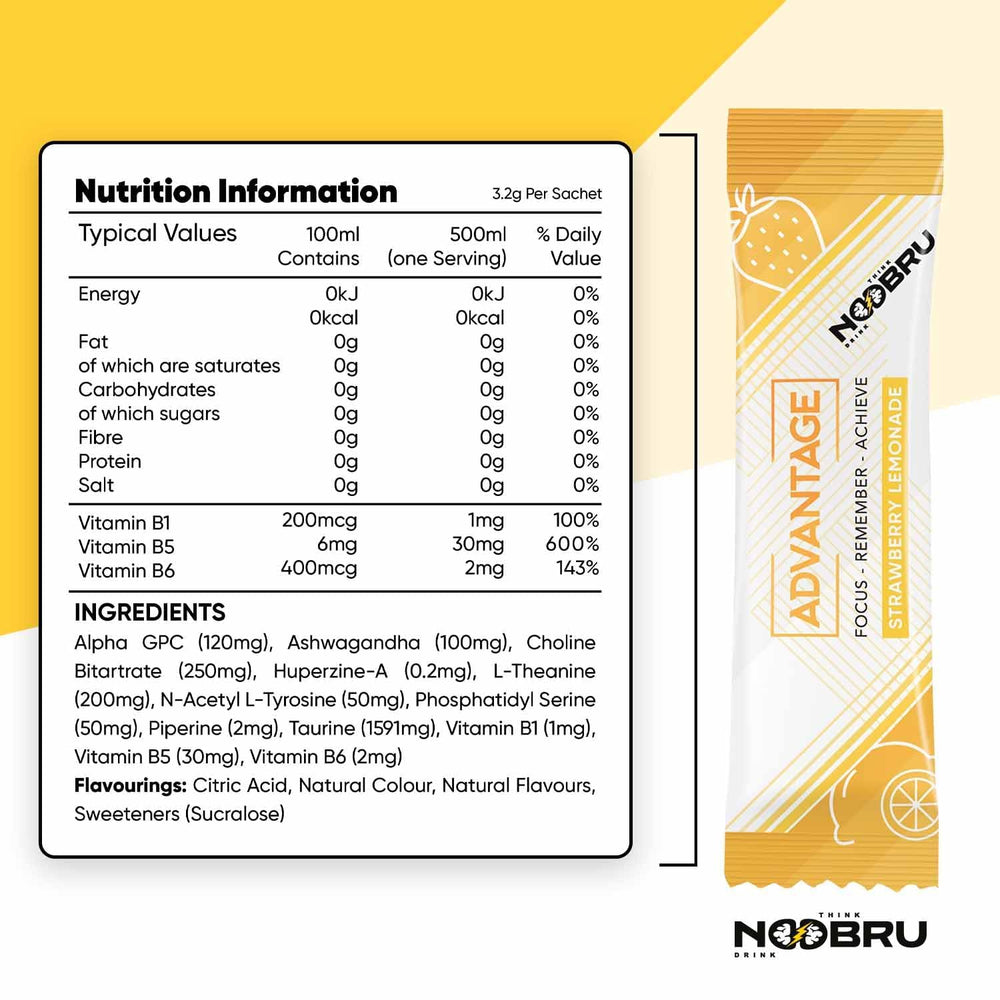 Close-up of strawberry lemonade Noobru Advantage sachet