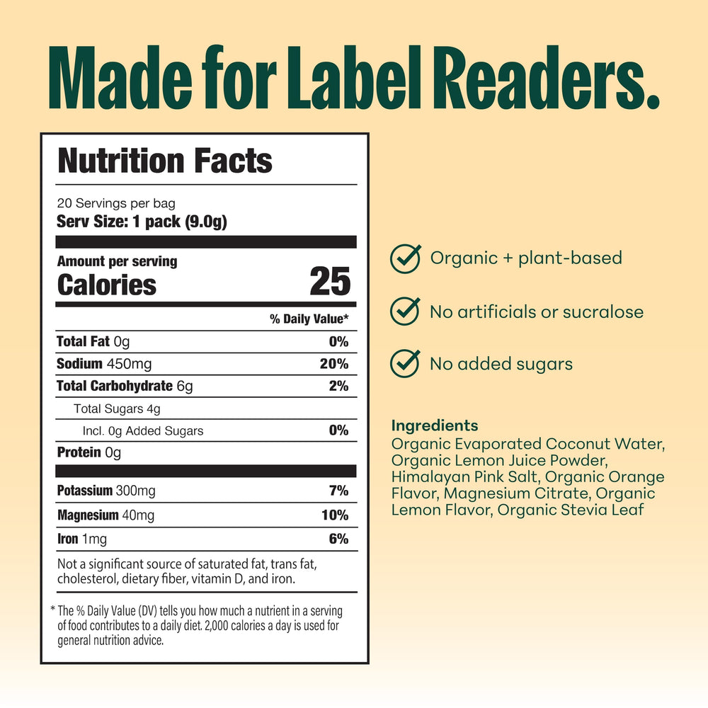 Caffeine-free hydration with 25 calories per citrus electrolyte stick