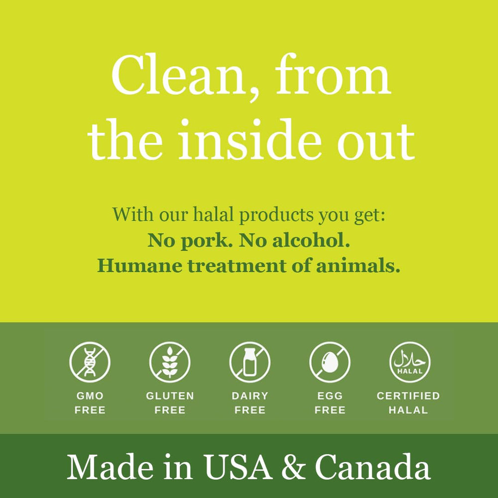 Close-up of product label showing vegan and halal certifications