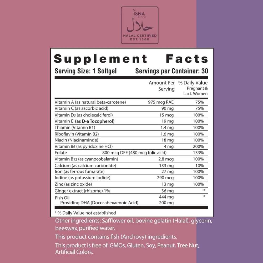 Nutrition and vitamin/mineral ingredients for Noor Prenatal