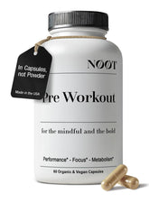 NOOT Pre Workout capsules closeup for clean energy and steady endurance.