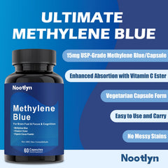 Close-up of blue delayed-release Methylene Blue capsules