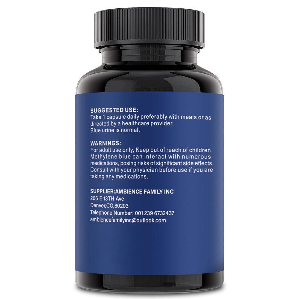 Lifestyle shot of Nootlyn Methylene Blue bottle with glass of water