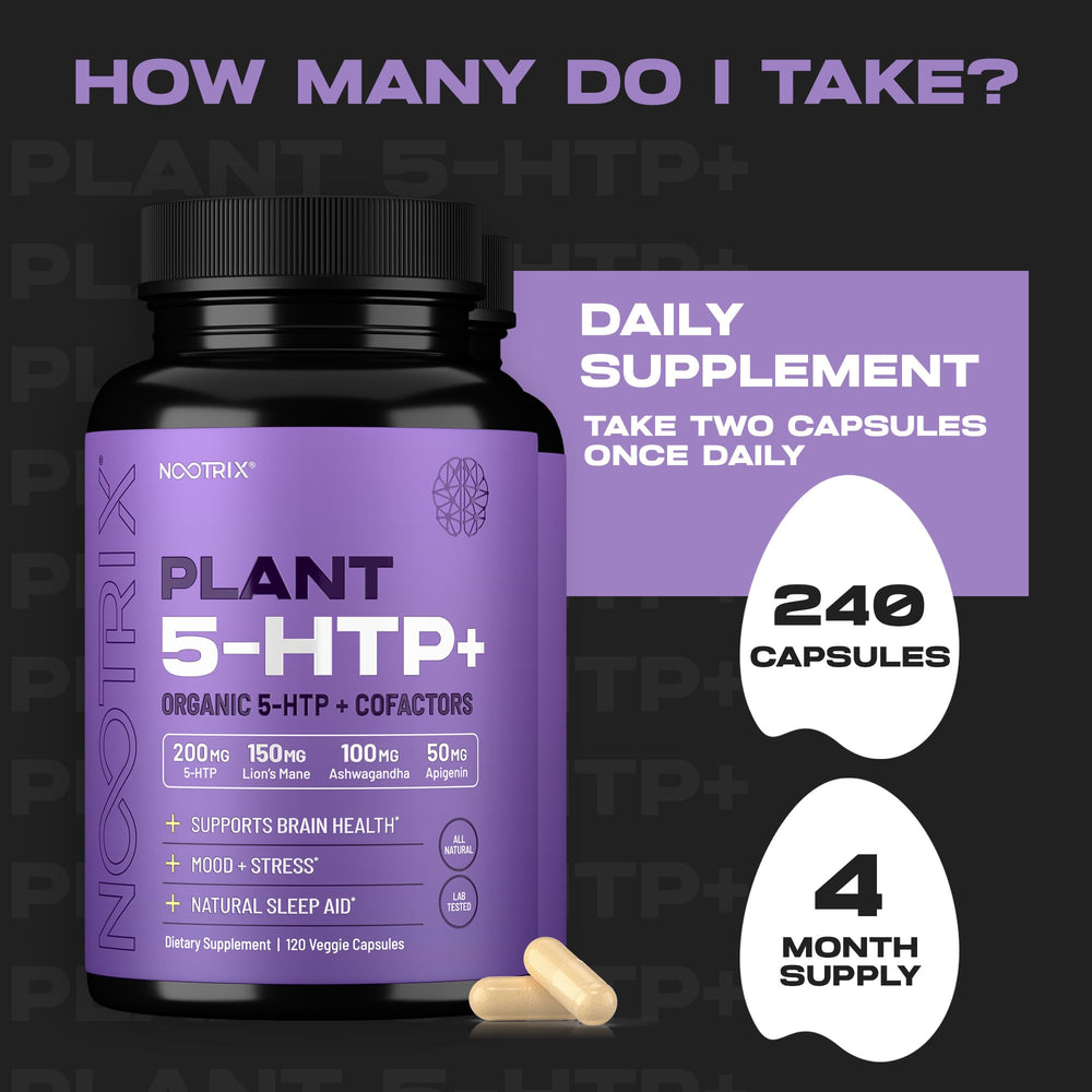 5-HTP+ with Vitamin B6 and L-Theanine on the product label