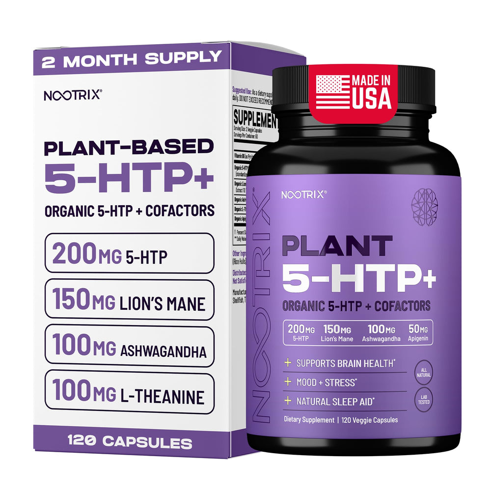 Nootrix Organic 5-HTP+ supplement bottle with capsules on white background
