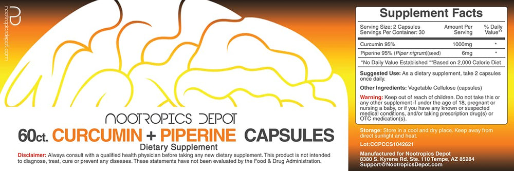 Curcumin and Piperine capsules in a 60-count bottle