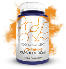 Front view of the Nootropics Depot L-Theanine 200 mg capsules jar (180 count)