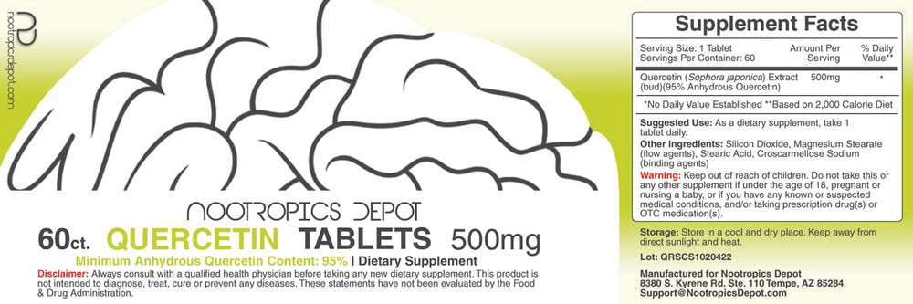 Quercetin Tablets 500mg bottle close-up