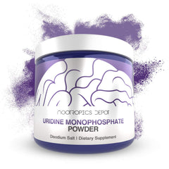 Nootropics Depot Uridine Monophosphate powder tub front supports cognitive focus for daily tasks