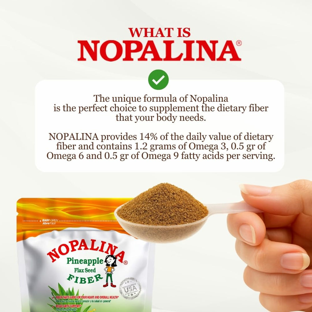 Nopalina pineapple ingredients chart highlights flaxseed, psyllium, oats, and wheat bran