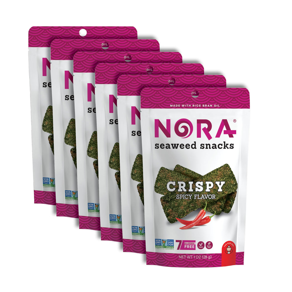 NORA crispy spicy seaweed snack pack front view for on-the-go crunch