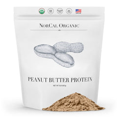 NorCal Organic Peanut Butter Protein Powder 2lb packaging emphasizes sustainable, trustworthy nutrition.
