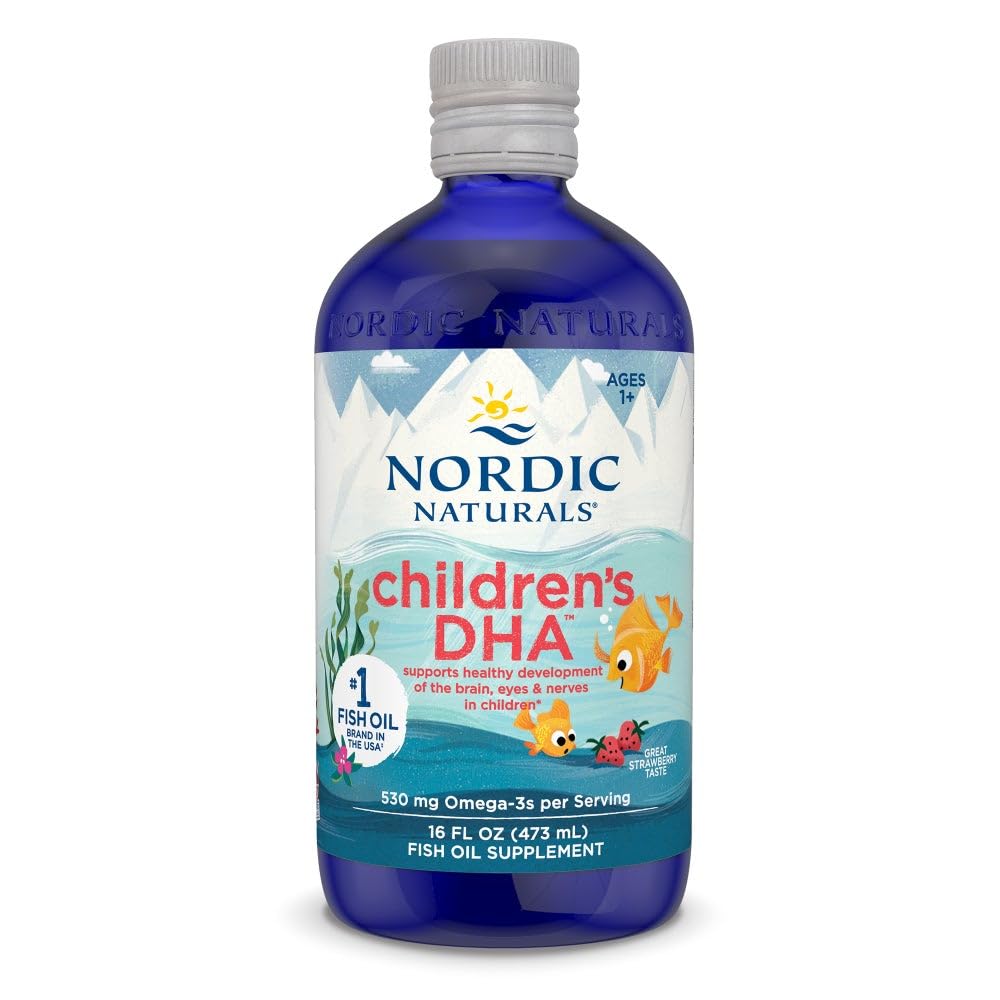 Nordic Naturals Children's DHA Strawberry bottle pour supports healthy brain development and learning.