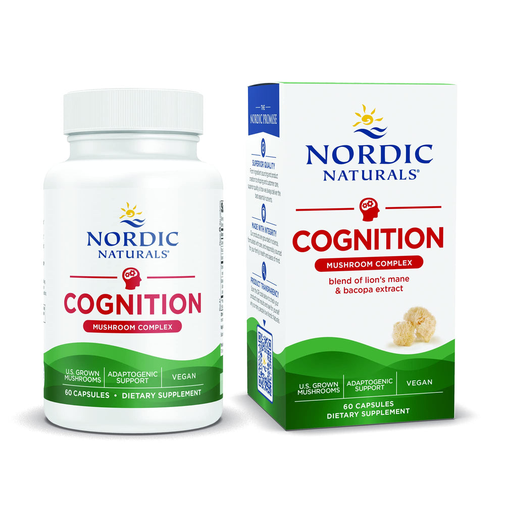 Bottle of Nordic Naturals Cognition Mushroom Complex with Lions Mane and Bacopa