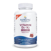 Nordic Naturals Vitamin D3 + K2 Gummies bottle front with pomegranate flavor