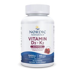 Nordic Naturals Vitamin D3 + K2 Gummies Pomegranate bottle and label