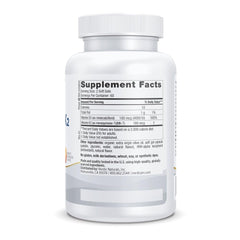 Close-up of Vitamin D3+K2 capsules in bottle label