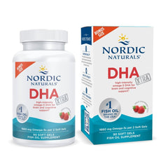Nordic Naturals DHA Xtra Strawberry bottle with 90 soft gels