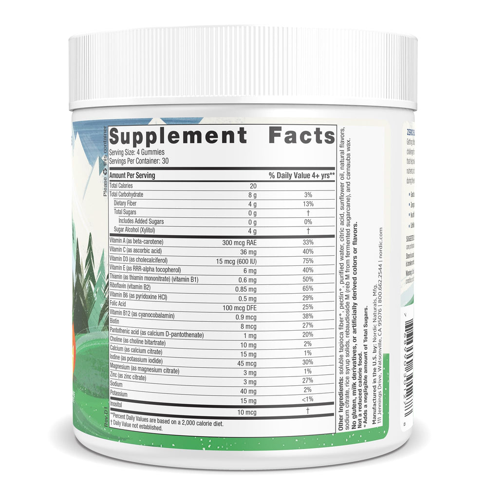 Nutrition ingredients list for Zero Sugar Kids Multi Gummies