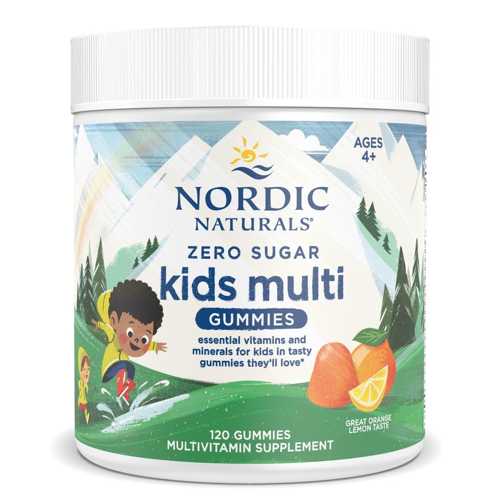 Front view of Nordic Naturals Zero Sugar Kids Multi Gummies bottle – Orange Lemon, 120 gummies