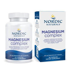 Nordic Naturals Magnesium Complex bottle with capsules for daily energy and relaxation.