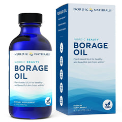 Nordic Naturals Nordic Beauty Borage Oil bottle supports healthy, hydrated skin with vegan omega-6.