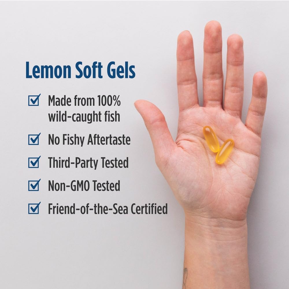 Illustration of lemon-flavored Omega-3 soft gels
