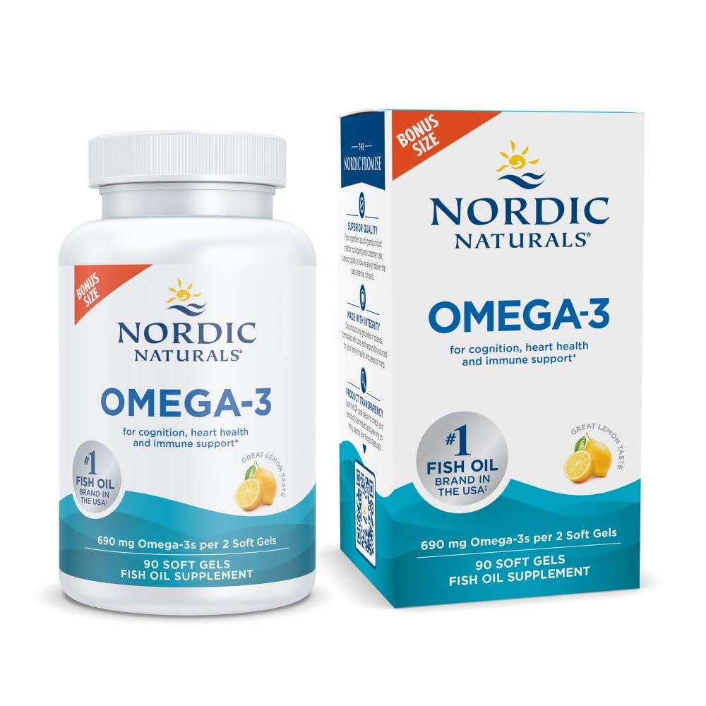 Nordic Naturals Omega-3 Lemon bottle for daily omega-3 intake.