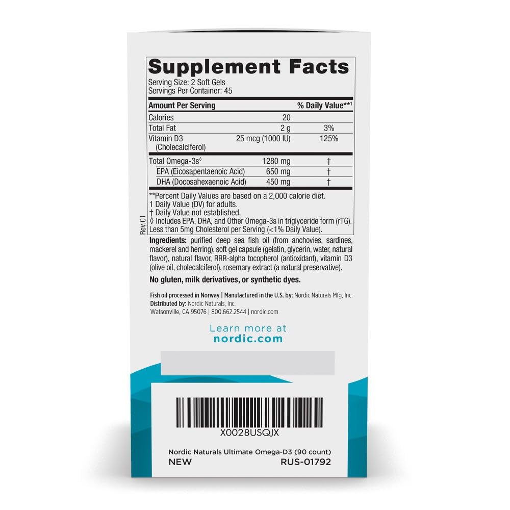 Back label of Nordic Naturals Omega-D3 Lemon bottle