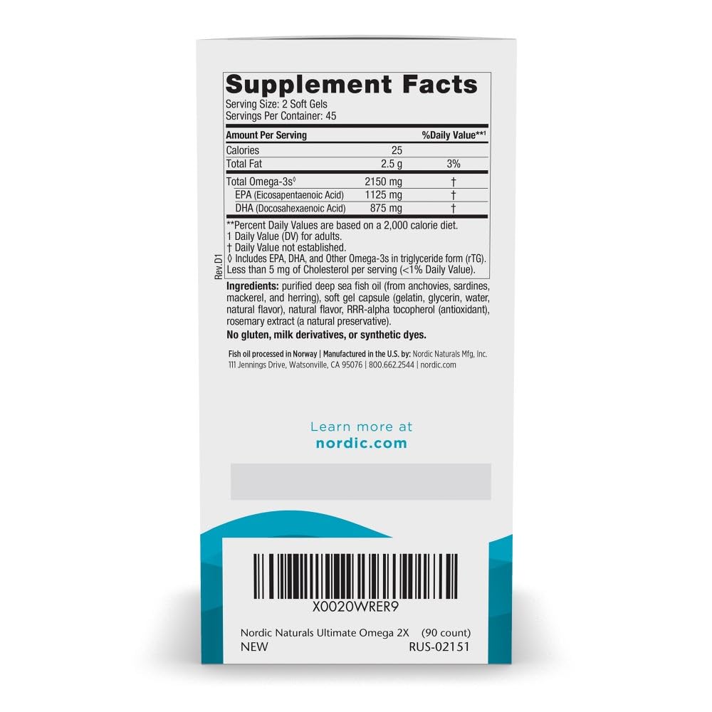 Back label showing supplement facts for Nordic Naturals Ultimate Omega 2X Lemon