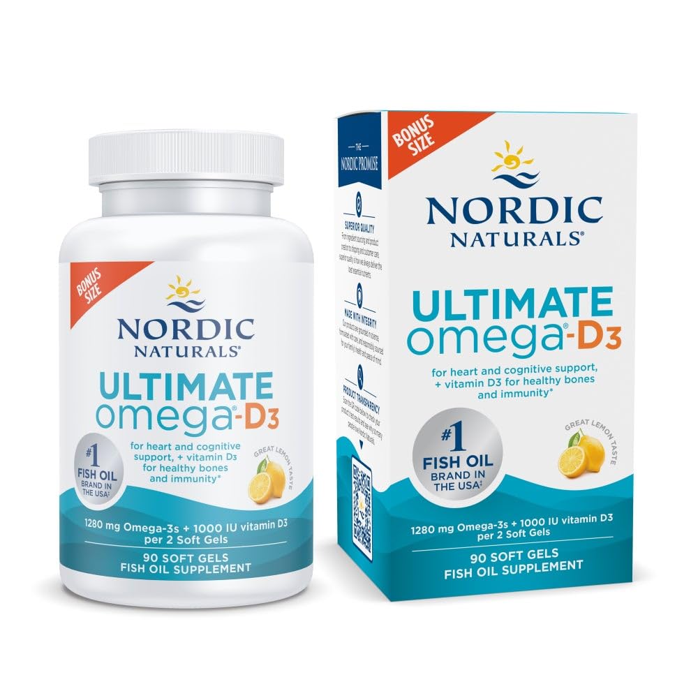 Nordic Naturals Ultimate Omega-D3 lemon soft gels bottle for daily omega-3 support
