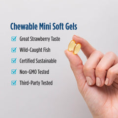 Sealed bottle of Nordic Naturals Ultimate Omega Jr. strawberry mini soft gels with child safety cap
