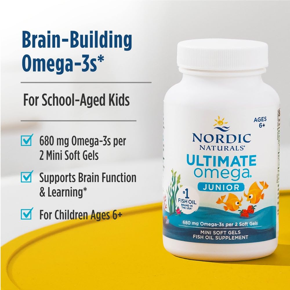 Serving suggestion showing two mini gels per day for Nordic Naturals Ultimate Omega Jr.