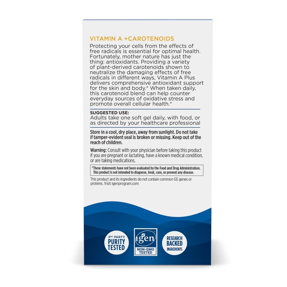 Product label showing Vitamin A + Carotenoids ingredients