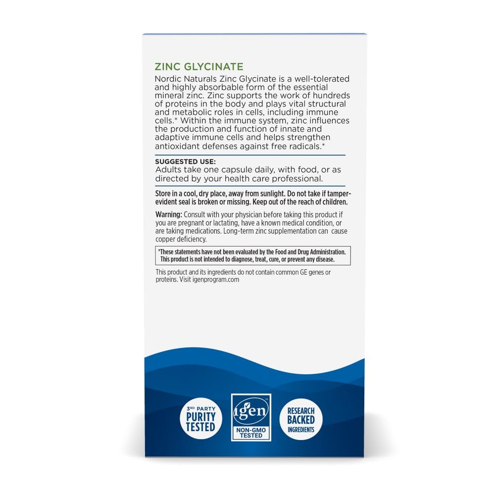Nutrition label highlighting 20 mg zinc per capsule