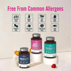 Label showing 32 probiotic strains and potency