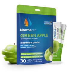 NormaLyte Apple packets on outer packaging for convenient on-the-go hydration.
