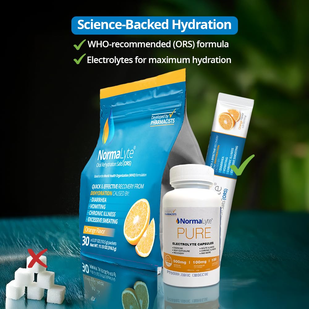 NormaLyte Orange packets packed in travel case for trips.