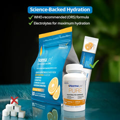 NormaLyte Orange packets packed in travel case for trips.