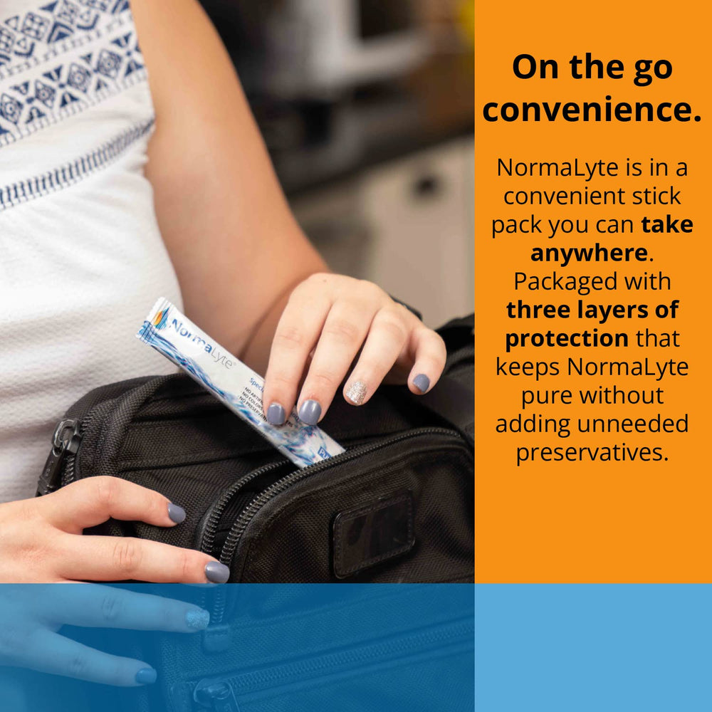 NormaLyte travel-friendly packets for easy hydration anywhere.