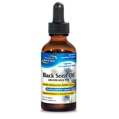 Bottle of NORTH AMERICAN HERB & SPICE Black Seed Oil Absorb-Max TQ 2 oz
