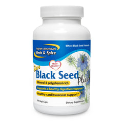 Front view of North American Herb and Spice Black Seed Plus bottle