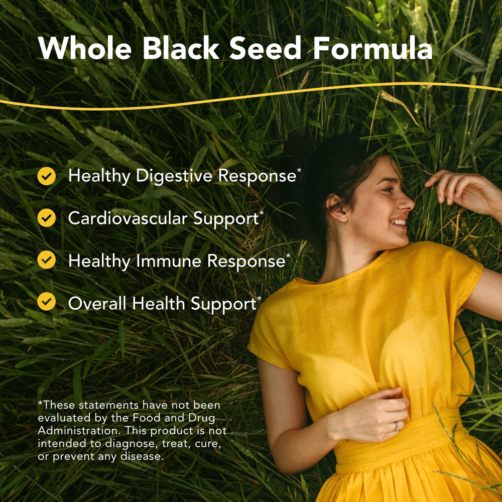 Back label of North American Herb and Spice Black Seed Plus bottle