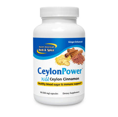 Front view of North American Herb & Spice CeylonPower 90 Capsules bottle