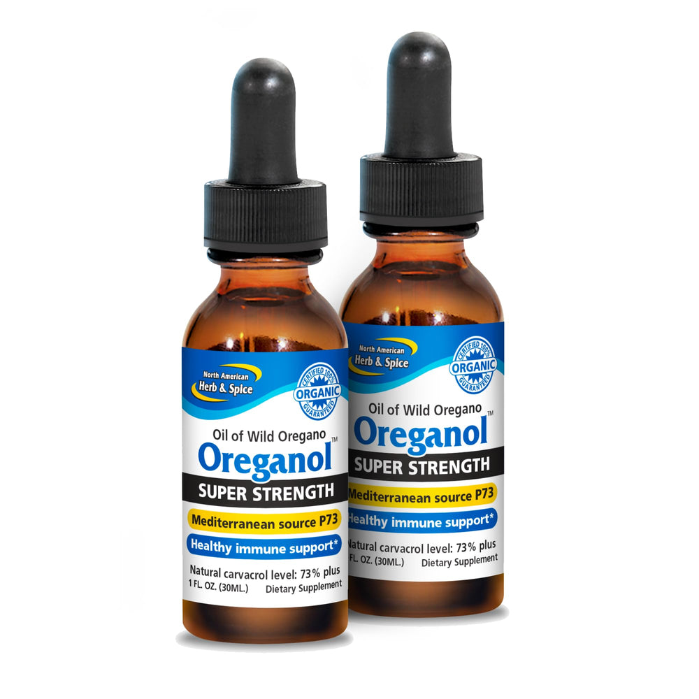 Front view of NORTH AMERICAN HERB & SPICE Oreganol P73 Super Strength 2-pack, 1 oz each