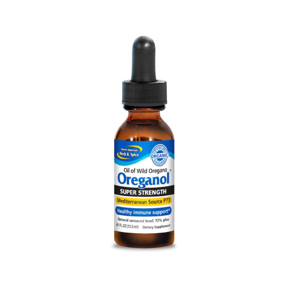 Front view of North American Herb & Spice Oreganol P73 Super Strength Oregano Oil pack