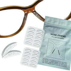 Packaging image showing NOSE FRIEND 10 Pairs nose pads with 1.2mm ultra-thin design in clear.
