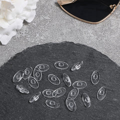 Close-up of clear nose pads on eyewear frame